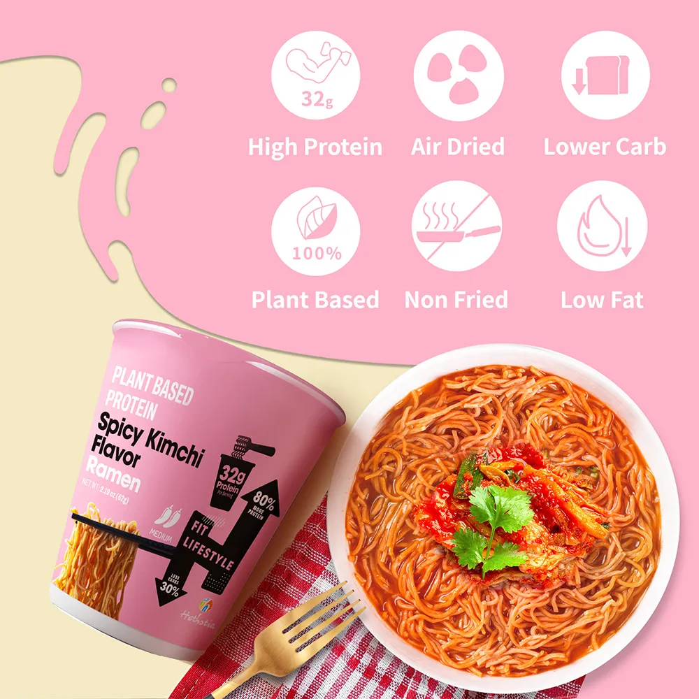 Fideos de legumbres con sabor a kimchi picante, fideos de proteína vegetal