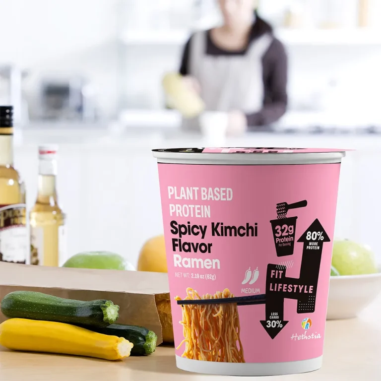 Fideos de legumbres con sabor a kimchi picante, fideos de proteína vegetal