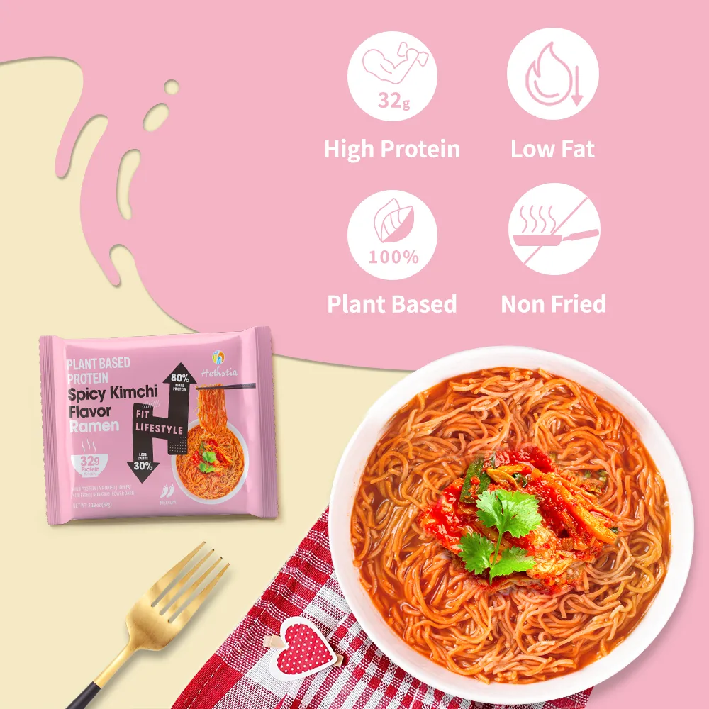 Fideos ricos en proteínas con sabor a kimchi picante