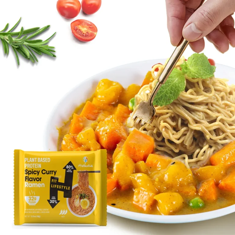 Pasta rica en proteínas con curry picante