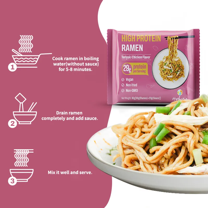 Ramen alto en proteínas sabor pollo teriyaki, ramen alto en proteínas