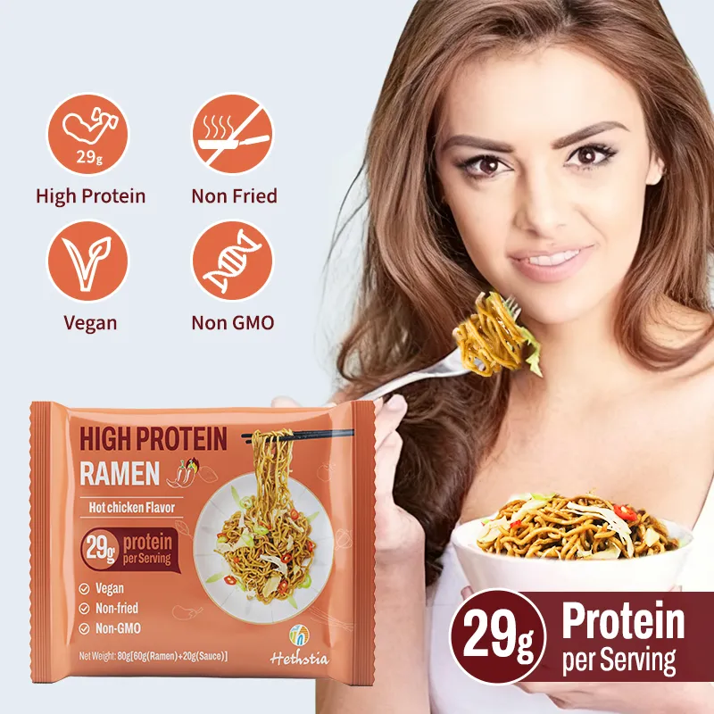 Ramen alto en proteínas con sabor a pollo picante, Fideos ramen proteicos