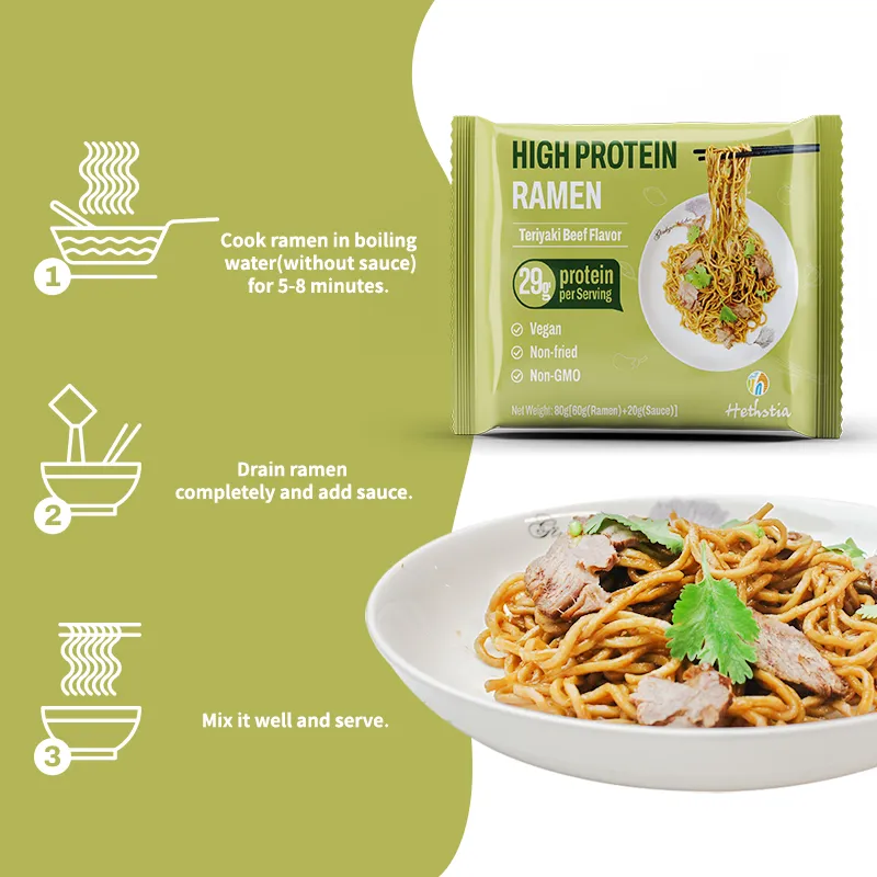 Ramen de proteína saludable con sabor a carne teriyaki