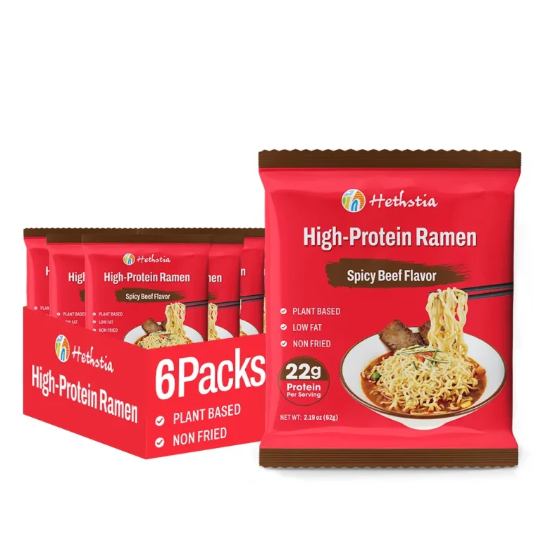 Fideos Udon ricos en proteínas con sabor a ternera, Ramen proteico vegano